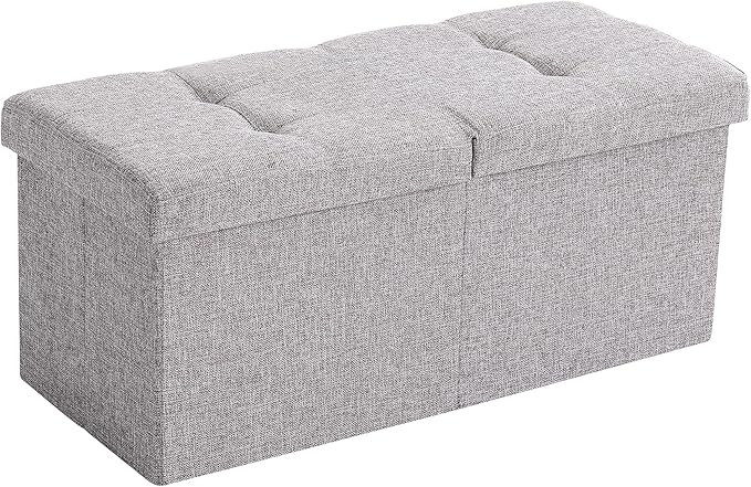 Cuyoca Foldable Seat Footrest Shoe Bench End of Bed Storage with Flipping Lid, 75L Storage Space, 30 inches Linen Fabric Grey-NeatNest