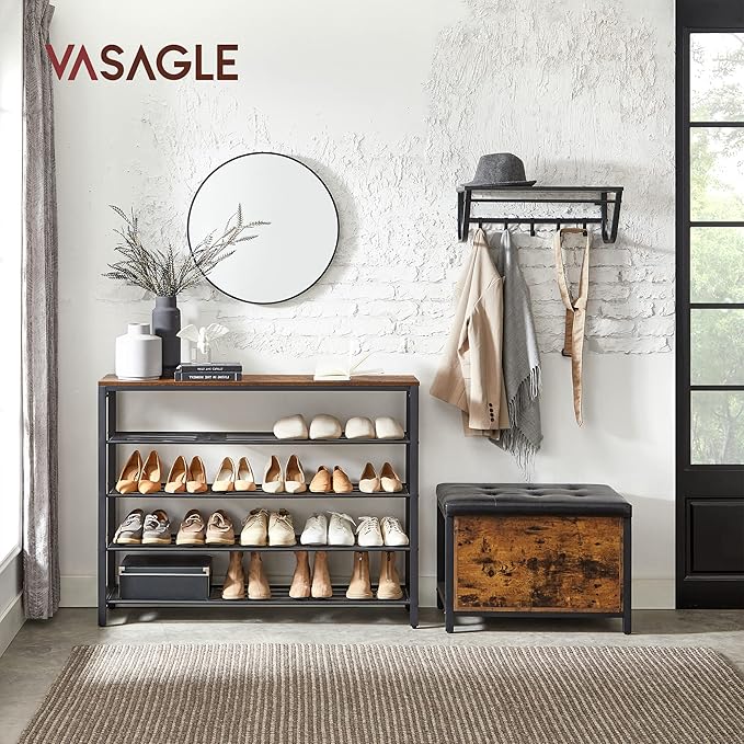 VASAGLE 5 Tier Shoe Rack for Closet, Entryway, 20-25 Pairs of Shoes, Large Shoe Organizer with 4 Metal Mesh Shelves, 11.8 x 47.2 x 36.4 Inches, Rustic Brown and Black ULBS205B01-NeatNest