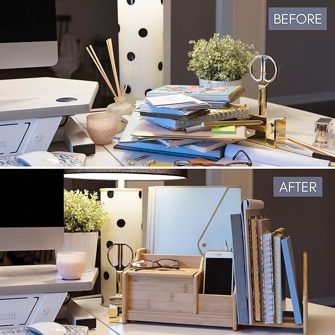 DECOMIL Bamboo Desk Organizer, Wood Desktop Shelf, Perfect Office Decor for Office Supplies Storage, Multifunction Desktop Organizer Shelf-NeatNest
