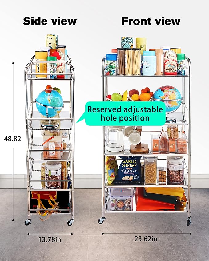 Susunnus Stainless Steel Cart with Wheels - 5 Tier, Movable, Suitable for Various Occasions, Gift Tools