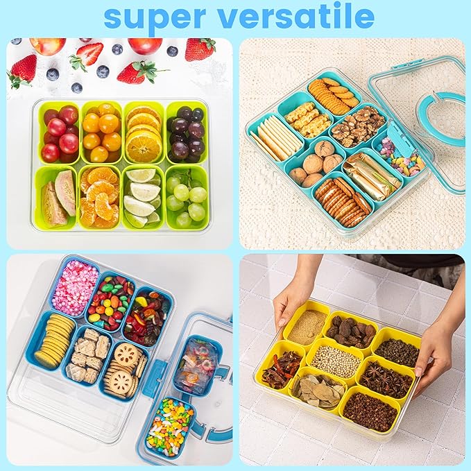 Divided Serving Tray with Lid and Handle - Snackle Box Charcuterie Container for Portable Snack Platters Organizer for Candy, Fruits, Nuts, Snacks - Perfect for Party, Entertaining, Pink-NeatNest