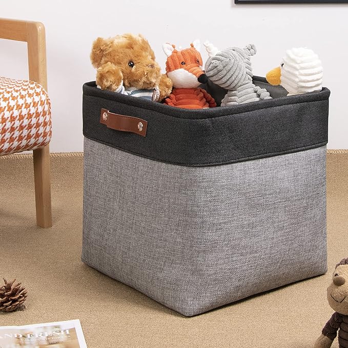 DULLEMELO Cube Basket for Storage, Collapsible Fabric Cube for Organizing, Storage Cube for Closet, Laundry, Nursery, Shelves, Decorative Basket for Gifts Empty (Black&Gray)-NeatNest