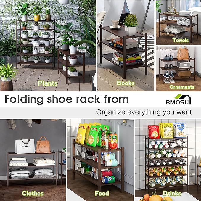 BMOSU 3-Tier Bamboo Shoe Rack Premium Stackable Shoe Shelf Storage Organizer for Hallway Closet Living Room Entryway Organizer(Brown)-NeatNest