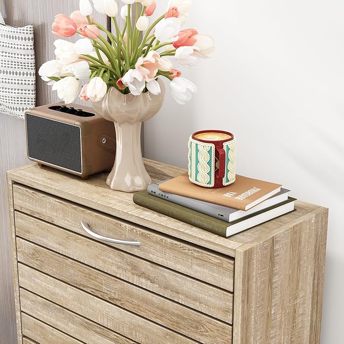 Shoe Cabinet with 2 Flip Drawers, Shoe Storage Organizer with 2-Tier Shelf for Entryway, Freestanding Shoe Rack Storage Organizer, Light Brown-NeatNest