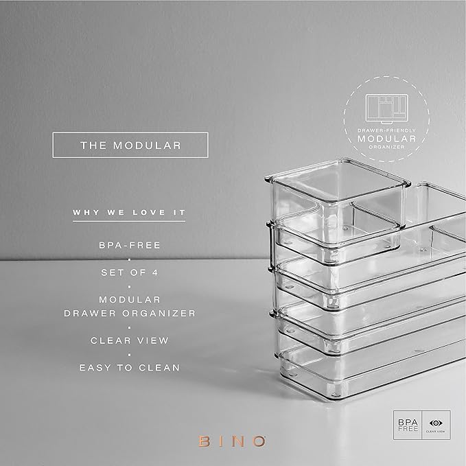 BINO 4-Piece Modular Drawer Bin Set | Bathroom & Vanity Drawer Organizer Trays - Small-NeatNest