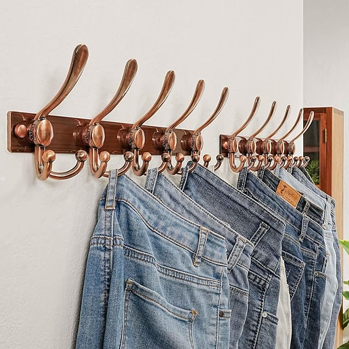Dseap Coat Rack Wall Mount 2.0 Pro: Heavy Duty 300% Thicker, 16" Stud Mount, Stainless Steel Wall Coat Hooks Hanger for Clothes Jackets Hats Entryway Closet, MaxStrong, Antique Copper, Pack of 2