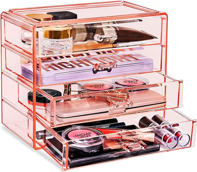 Sorbus Makeup Organizer - 4 Drawer Acrylic Make Up Organizers and Storage for Cosmetics, Jewelry, Beauty Supplies, Clear Makeup Organizer for Vanity, Girl's Room, College Dorm, Counter, Bathroom-Sinks