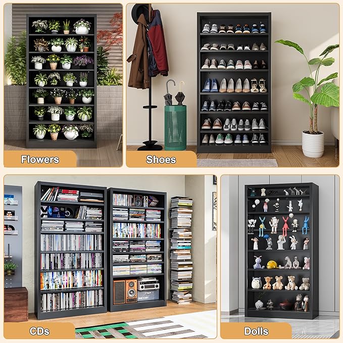 Shoe Cabinet,7 Tiers Heavy Duty Metal Freestanding Shoe Rack,55" Tall Shoe Cabinet with Open Storage for Entryway (Black, 7 Tier-55 H*27.6" W*11.8" D)-NeatNest