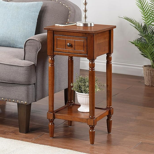 Convenience Concepts French Country Khloe 1 Drawer Accent End Table 14" - Traditional Farmhouse Side Table with Storage Drawer and Shelf for Living Room, Walnut-NeatNest