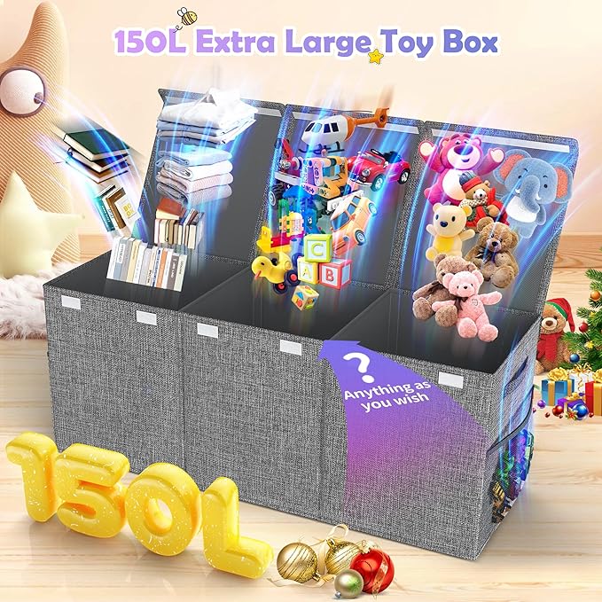Extra Large Toy Box, Collapsible Sturdy Kids Toy Chest for Boys, Girls, 40"x14"x16" Storage Organizer Toddler Storage Bins with Lids, Toybox Basket for Living Room, Bedroom, Nursery, Gray