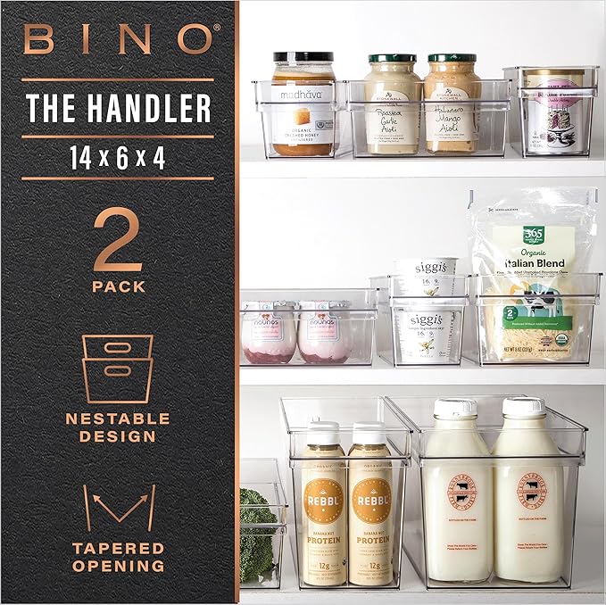BINO | Plastic Storage Bins, Medium | THE HANDLER COLLECTION | Multipurpose Organizer Bins | Kitchen Pantry Organizers and Storage | Clear Containers for Organizing Home | Freezer Organizer-NeatNest