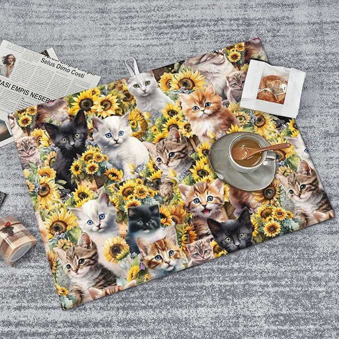 Cute Cat Dish Drying Mat 18 x 24 Inch for Kitchen Counter Cute Kitchen Mat Microfiber Kitchen Countertop Absorbent Reversible Drainer Rack Pad Dish Drying Mat-NeatNest