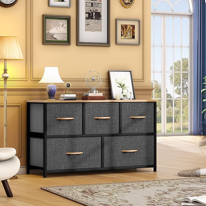 DWVO Dresser TV Stand, Fabric Tower with 5 Drawers, Dresser for Bedroom, Storage Tower, Chest of Drawers for Closet-NeatNest