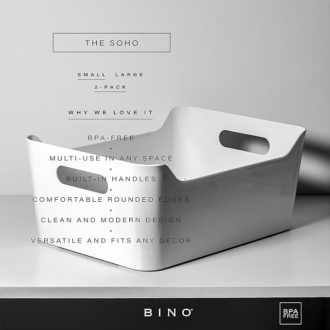 BINO Plastic Storage Bins - Small 2 Pack, White - THE SOHO COLLECTION - Pantry Organizers and Fridge Organizer-NeatNest