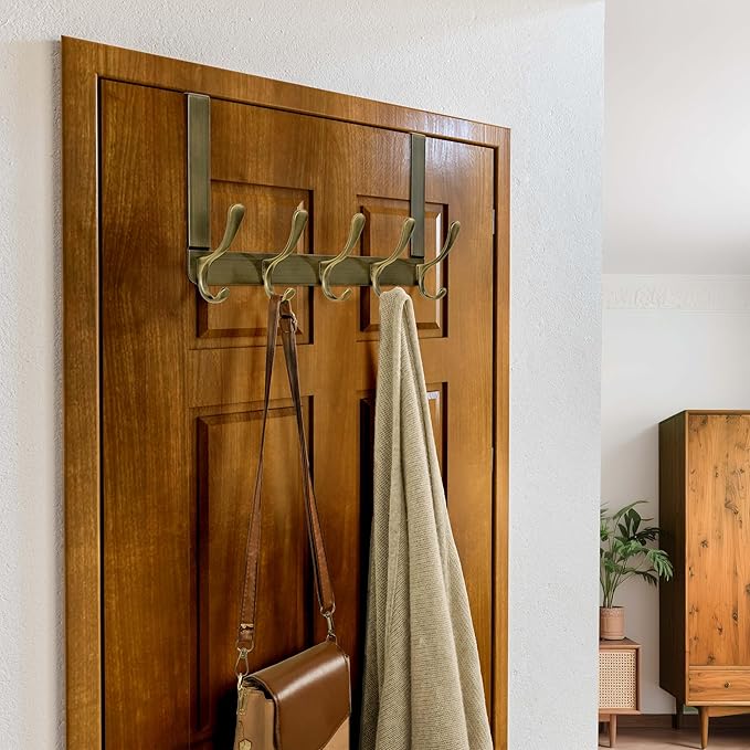 SKOLOO Over The Door Hook, Door Hanger Hooks for Hanging Clothes, Towels, Coats, Hats, Over The Door Towel Hook - Bronze, Assembly Required