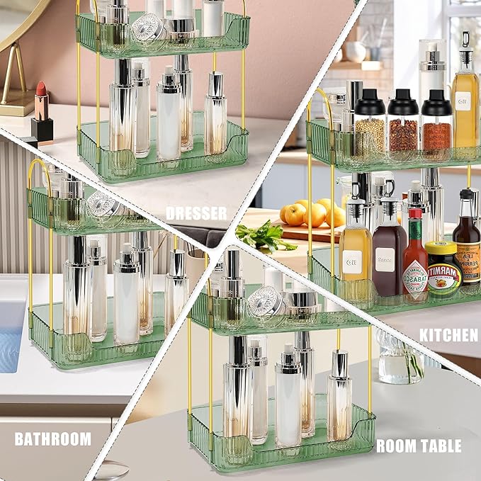 Bathroom Counter Organizer Countertop Storage Skincare Countertop Makeup Organizer Cosmetics Skincare Organizers Holder for Perfume-Green-golden pole-NeatNest