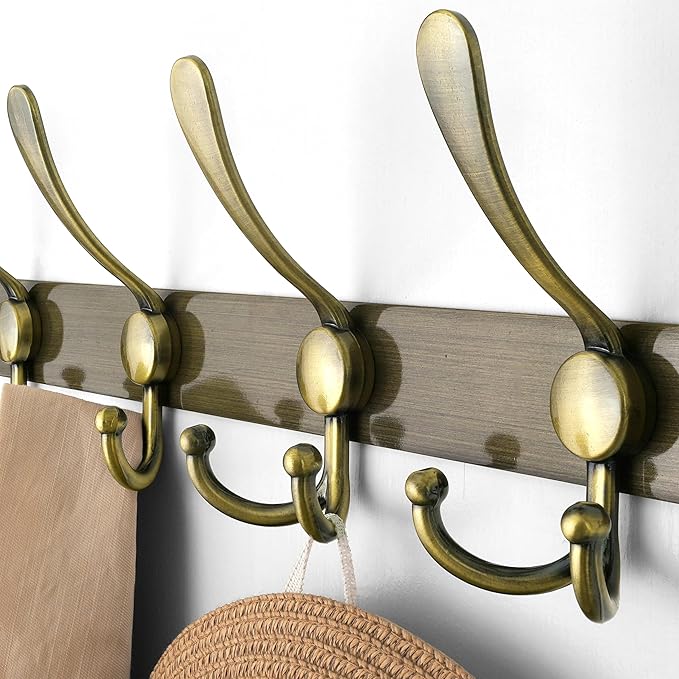 Dseap Wall Mounted Coat Rack - 5 Tri Hooks, Heavy Duty, Stainless Steel, Metal Coat Hook Rail for Coat Hat Towel Purse Robes Mudroom Bathroom Entryway (Bronze, 2 Packs)-NeatNest