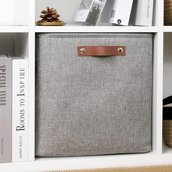 DULLEMELO Cube Basket for Storage and Organization, Collapsible Fabric Cube for Closet, Laundry, Nursery and Shelves - Decorative Empty Basket for Gifts (Gray)-NeatNest