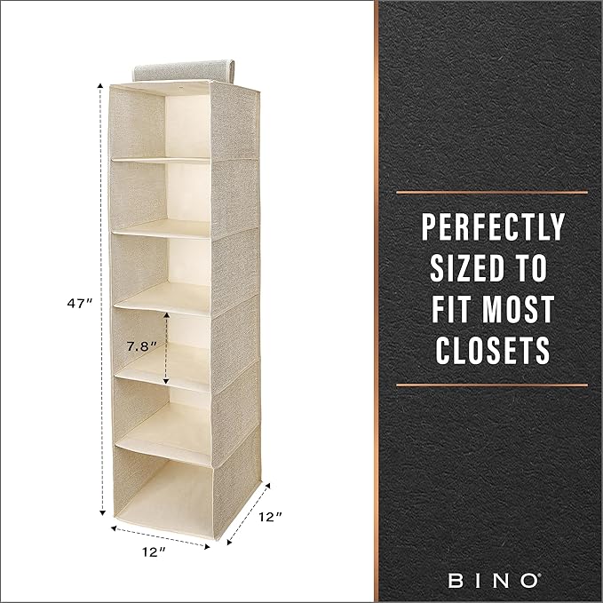 BINO 6-Shelf Sweater Closet Organizer - Beige | Closet Hanging Organizer for Bedroom | Sweater Storage Organizers | Hanging Shelves | Portable Closets for Clothes | Room Essentials-NeatNest