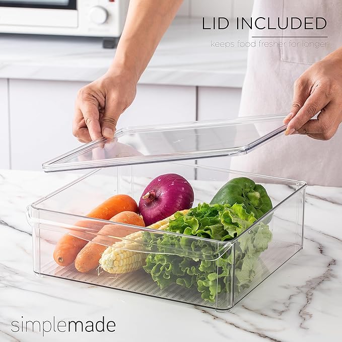 SIMPLEMADE Clear Refrigerator Organizer Bins - Clear Bins for Fridge, Containers for Fridge and Freezer, Multipurpose Storage for Kitchen, Office, Bathroom, Pack of 3 (Design 2)