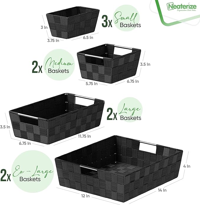 Baskets For Organizing Set Of 9 Black - Storage Baskets For Shelves - Perfect Closet Organizer Bins, Bathroom Basket, and Pantry Basket - Small Storage Bins For Shelves - Bin For Organization-NeatNest