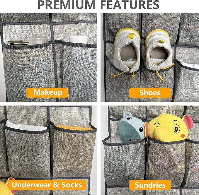 2 Pack Over the Door Shoe Organizer, Hanging Shoe Rack Storage Holder with 48 Large Pockets for Closet Door (Grey)-NeatNest