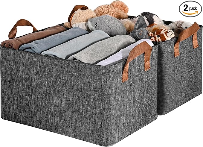GRANNY SAYS Storage Baskets for Shelves, Closet Organizer Bins, Clothes Storage Bins with Metal Frame, Large Baskets for Organizing and Storage, Collapsible, Dark Gray, 2-Pack-NeatNest