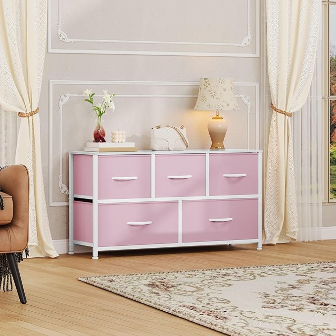 DWVO Dresser for Bedroom with 5 Drawers - Fabric Storage Tower, Long Fabric Dresser, Organizer Unit for Bedroom, Closet, Hallway-NeatNest