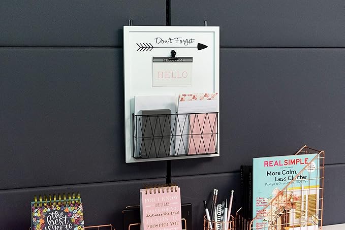 BLU MONACO Rustic Farmhouse Wall-Mounted Mail Holder – White Wooden with Iron Black Metal Basket & Note Clip – for Office, Kitchen, Entryway Storage-NeatNest