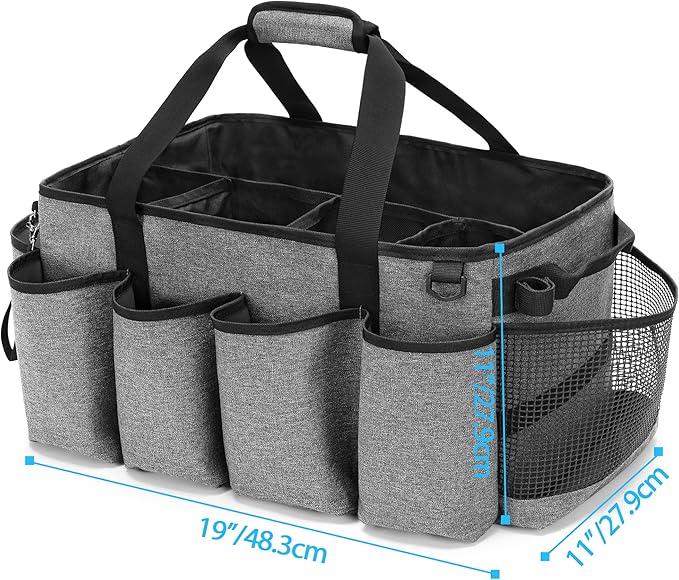 Extra-Large Cleaning Caddy, Organizer with Handles for Cleaning Tools & Products Storage, Large Capacity Tote Bag for Car, Home & Housekeeping Work, Gray