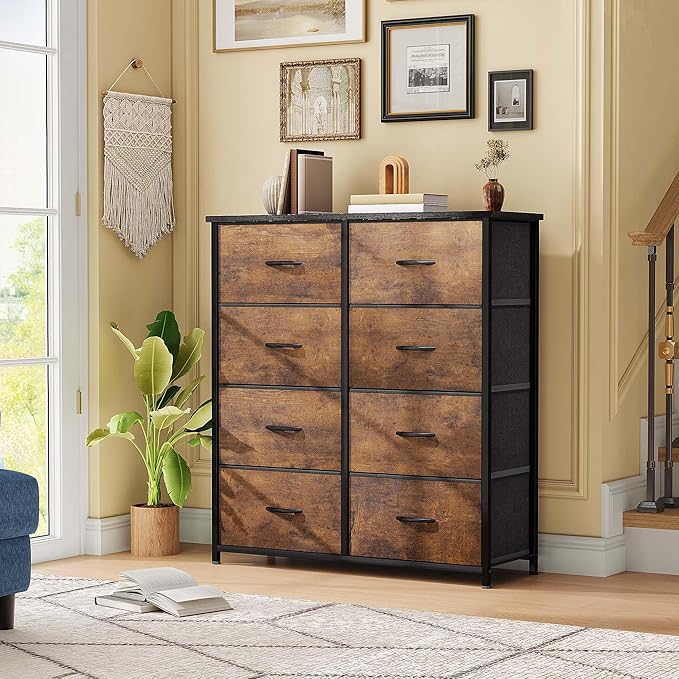 DWVO Fabric Dresser for Room, Tall Storage 8 Drawers, Black Dresser & Chest of Drawers, Storage Drawer Organizer for Closet, Living Room-NeatNest