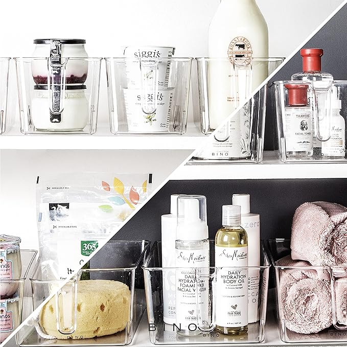 BINO | Clear Storage Organizer, Medium | THE HOLDER COLLECTION | Clear Containers for Organizing with Built-in Handles | Pantry Organization and Storage | Fridge Organizer | Smart Bin Cabinet-NeatNest