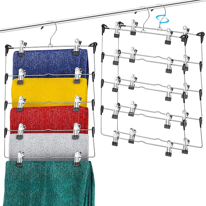 DEILSY™ 5-Tier Skirt Hangers with Clips (3 PK) Pant Space Saving Multiple in one Clothes with Clip Multiple Pants Hanger for Closet Bottom Hangers Metal Hanger with Clips-NeatNest