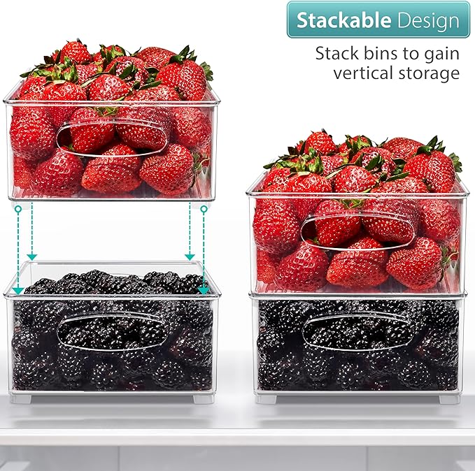 Sorbus Stackable Refrigerator Organizer Bins - Clear Storage Bins for Kitchen Pantry, Freezer & Fridge Organization - Food Organizing Plastic Containers with Handles for Countertops & Drawers (6 Pack)-NeatNest
