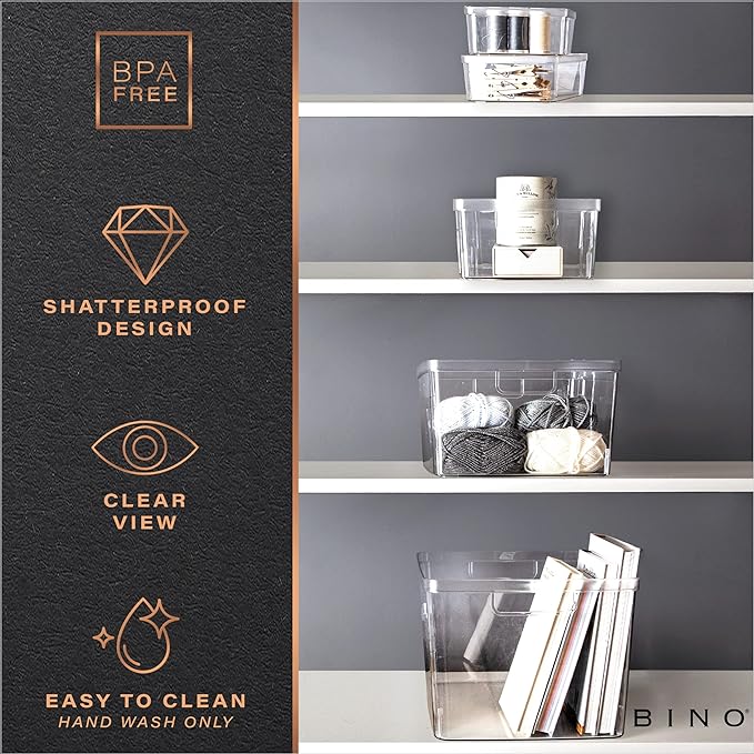 BINO | Plastic Bins, Large - 2 Pack | THE LUCID COLLECTION | Multi-Use| Built-In Handles | BPA-Free | Clear Storage Containers | Fridge Organizer | Pantry & Home Organization-NeatNest