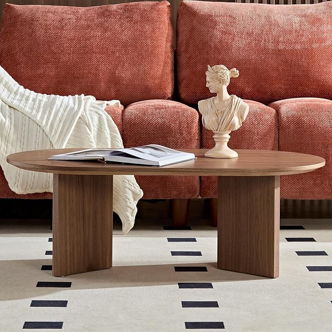 KEVINSPACE W39.37 Oval Coffee Table for Living Room Home Modern CoffeeTable with Design CoffeeTable Legs Wood Accent Center Table Mid Century Minimalist Tea Table Cocktail Table Office Walnut