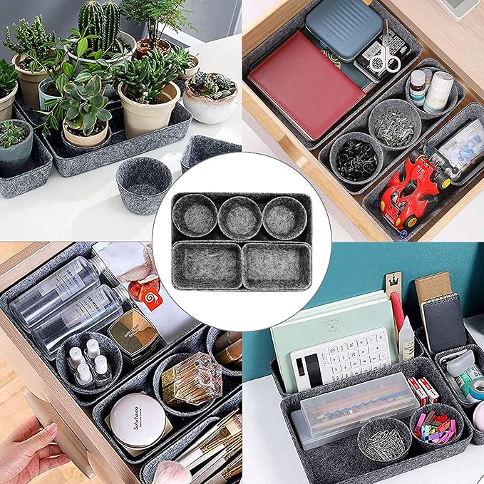 8pcs Drawer Organizers, Separators, Storage Box,Felt Storage Bins Inserts Tool Containers Toy Basket Shelf Cubes Foldable Drawer Dividers Desk Organisers - Grey-NeatNest