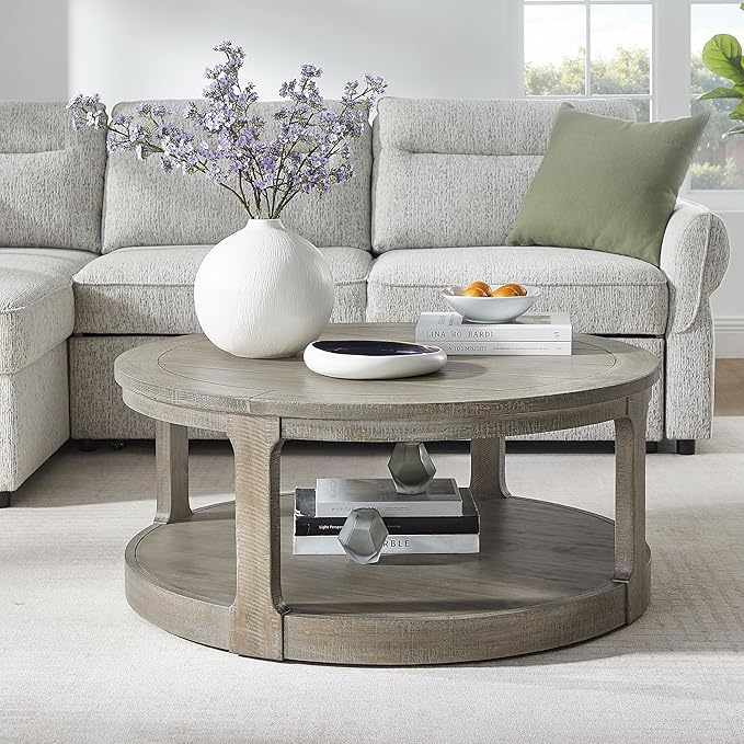 kevinplus 40'' Round Wood Coffee Table Circle Coffee Table with 4 Wheel for Living Room, Moveable Modern Retro Farmhouse Style, Easy Assembly, Light Brown (ø40'' x 17.52'')