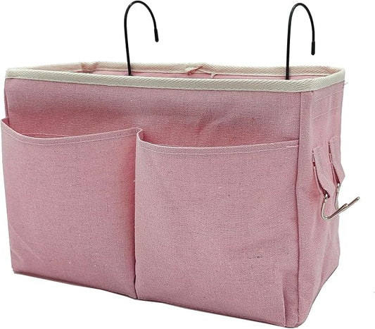 Bedside Caddy Bedside Hanging Storage Basket Multi-Function Organizer Caddy for Bunk and Hospital Beds College Dorms Bed Rails, The Magazine Holders Can be Placed Glasses Books Mobile Phones(Pink)-NeatNest