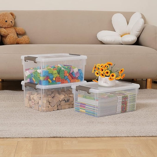 Citylife 17 QT Plastic Storage Bins with Latching Lids Stackable Storage Containers for Organizing Large Clear Storage Box for Garage, Closet, Kitchen, 8 Packs-NeatNest