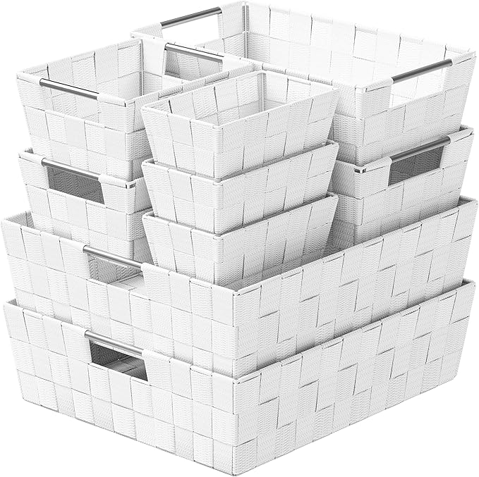 Baskets For Organizing Set Of 9 White - Storage Baskets For Shelves - Perfect Closet Organizer Bins, Bathroom Basket, and Pantry Basket - Small Storage Bins For Shelves - Bin For Organization-NeatNest