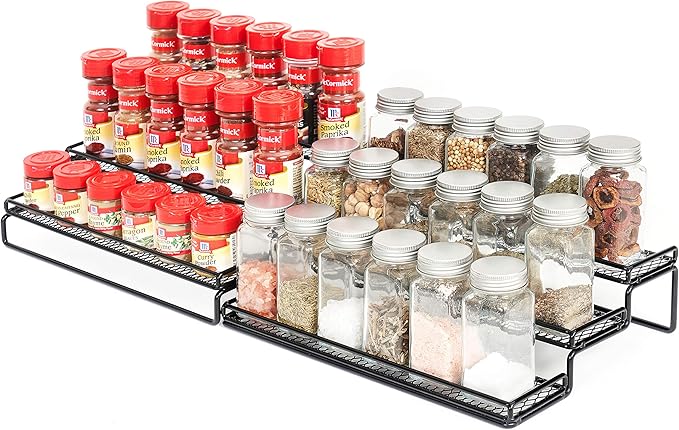 GONGSHI Spice Rack Organizer for Cabinet, Pantry and Countertop, 3 Tier Expandable Seasoning Shelf, Black-NeatNest