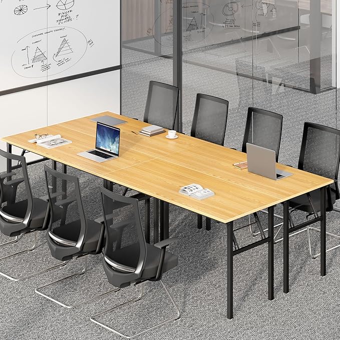 DlandHome Computer Desk, 59.8Inch Office Desk Computer Table, Study Writing Study Desk for Home Office, Teak and Black-NeatNest