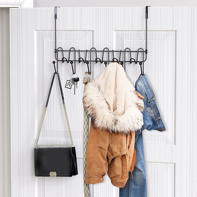 Deco Brothers Over The Door Hook Organizer with 11 Hooks, Black-NeatNest