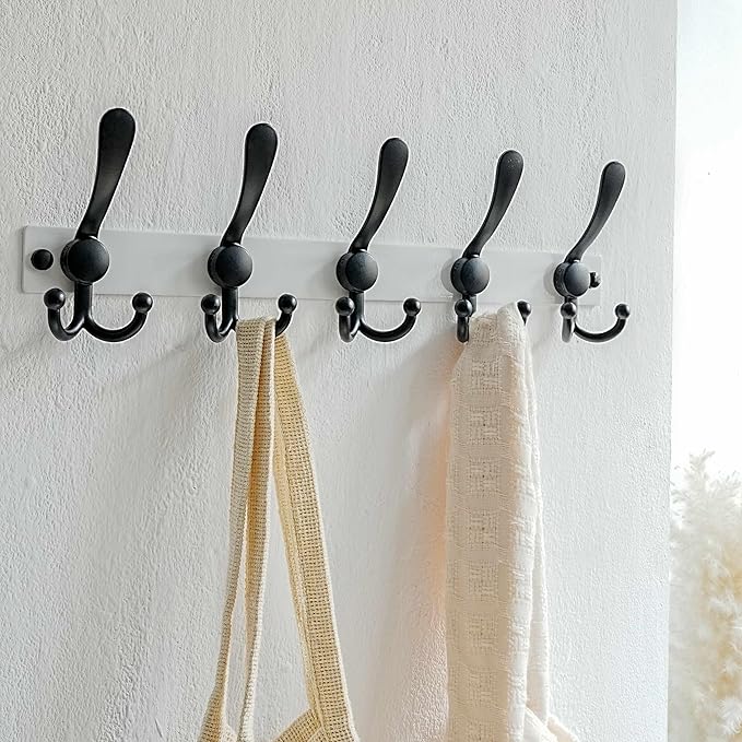 Dseap Coat Rack Wall Mount 2.0 Pro: Heavy Duty 300% Thicker, 16" Stud Mount, Stainless Steel Wall Coat Hooks Hanger for Clothes Jackets Hats Entryway Closet, MaxStrong Series, White & Black