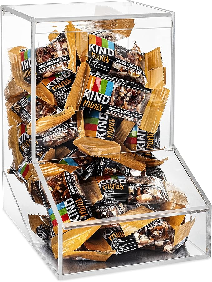 Acrylic Candy Dish & Treat Organizer Dispenser - Rectangular Non-Porous Acrylic - Dual Lids for Fresh Bulk Treats & Cereal Countertop Display-NeatNest