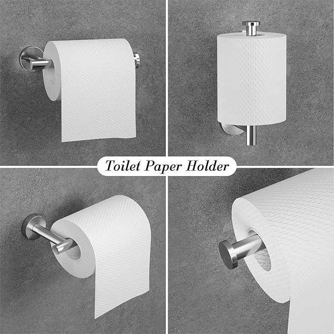 Bathroom Hardware Towel Bar Set -Brushed Nickel Bathroom Accessories Set - Including 16" Hand Towel Bars - Toilet Paper Holders - Towel Rings - Robe Towel Hooks.