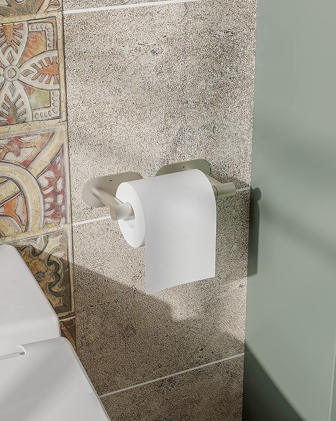 Brushed Grey Toilet Paper Holder Self Adhesive or Wall Mounted, SUS304 Stainless Steel Rustproof Adhesive Toilet Roll Holder no Drilling for Bathroom, Kitchen, Washroom (1 Pack, Brushed)-NeatNest