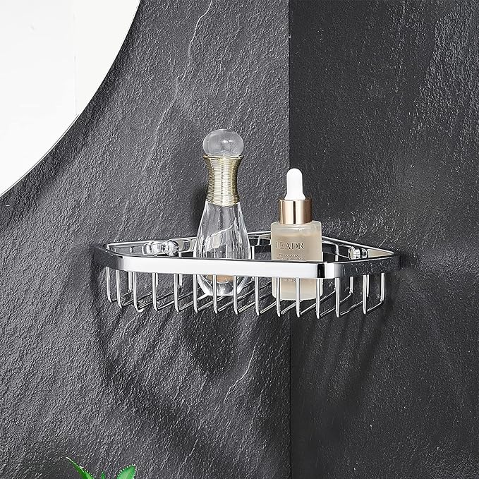 Corner Shower Caddy Basket,Shampoo Holder for Shower Wall,Inside Shower Shelf Bathroom Organizer,Solid Brass Material in Polished Chrome