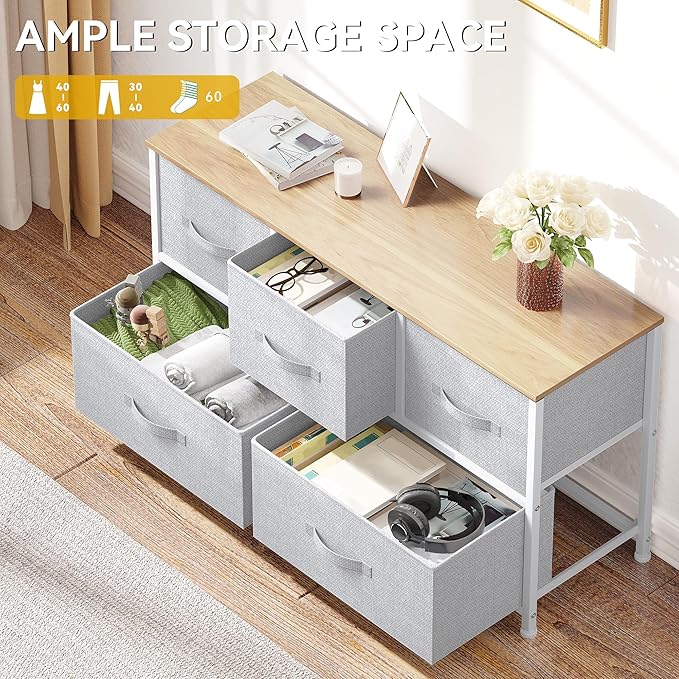 DWVO 5 Dresser for Bedroom, Storage Dresser with 5 Drawers, Wide Storage Tower, Chest of Drawers for Closet, Living Room-NeatNest